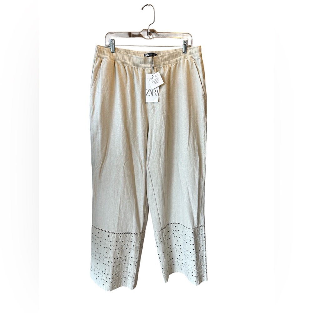 ZARA Ivory/Beige Linen FLoral Pants